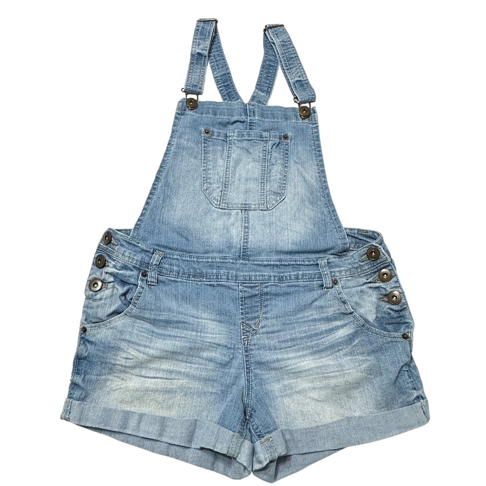 Vintage Bongo Denim Overall Shorts Womens L Light Wash Jean Shortalls Casual Y2K